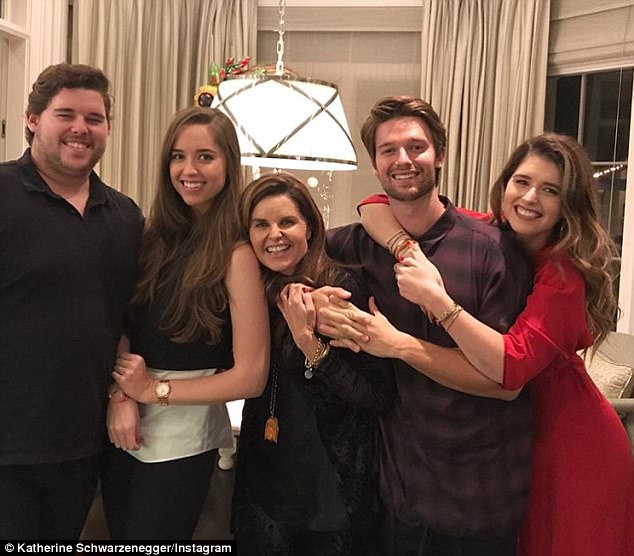 Family portrait on November 24: Arnie is still not technically divorced from 62-year-old Shriver (M), with whom he parented (from L-R) Christopher, Christina, Patrick, and Katherine